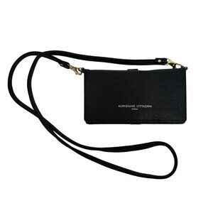 Adrienne Vittadini Womens Leather Crossbody Purse Wallet Black Phone Charging